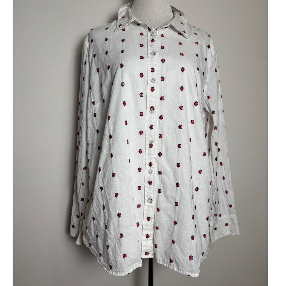 Talbots Womens Button Up Shirt XL Americana Cotton Preppy Coastal Long Sleeve